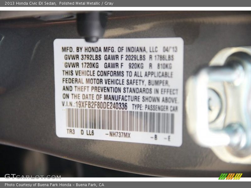 Polished Metal Metallic / Gray 2013 Honda Civic EX Sedan
