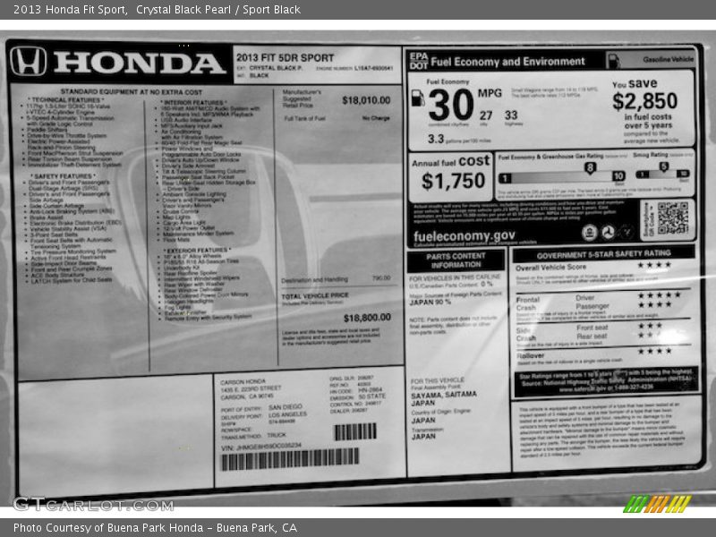 Crystal Black Pearl / Sport Black 2013 Honda Fit Sport