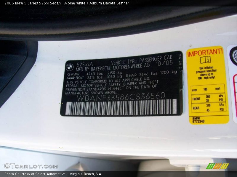 Alpine White / Auburn Dakota Leather 2006 BMW 5 Series 525xi Sedan