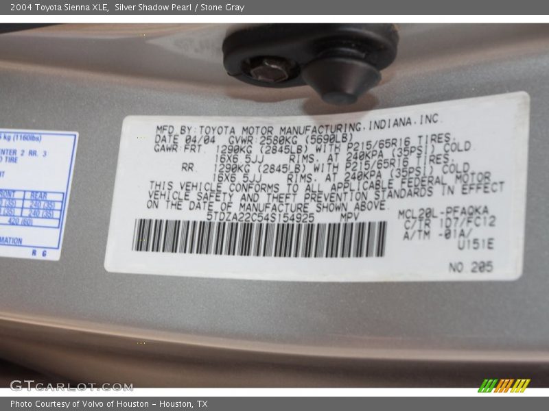 2004 Sienna XLE Silver Shadow Pearl Color Code 1D7