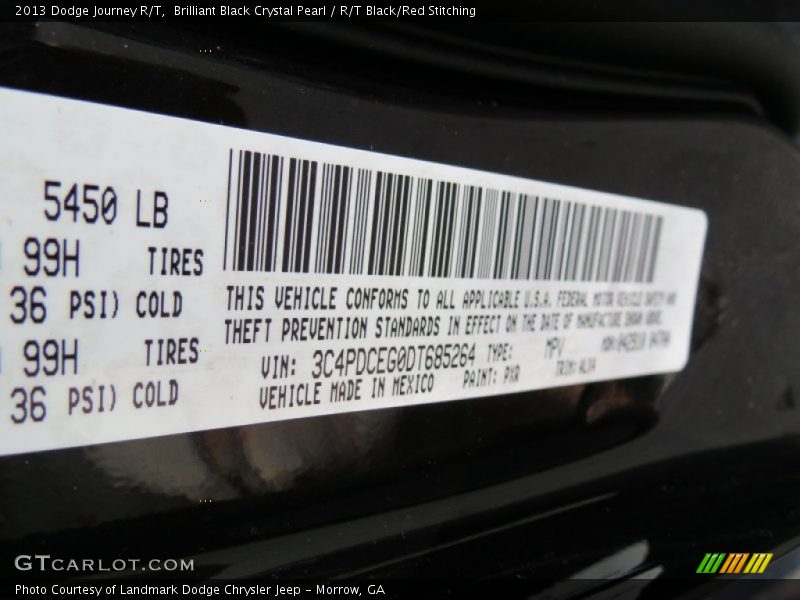 Brilliant Black Crystal Pearl / R/T Black/Red Stitching 2013 Dodge Journey R/T
