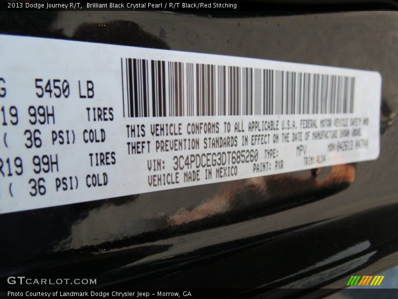 2013 Journey R/T Brilliant Black Crystal Pearl Color Code PXR