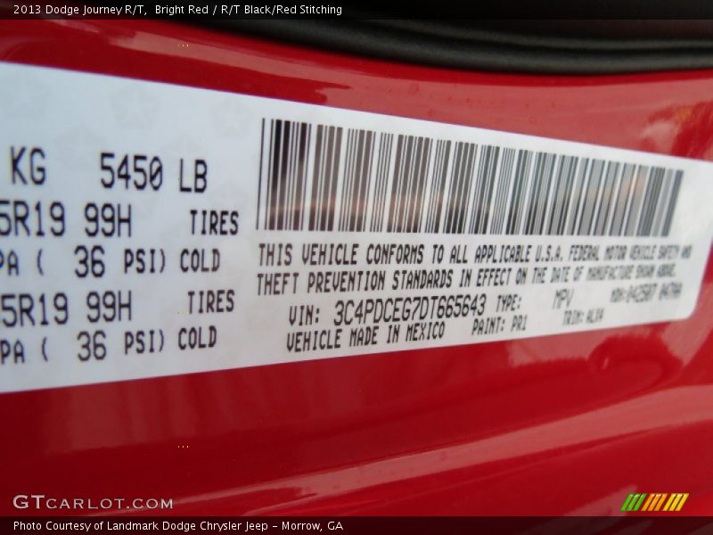 Bright Red / R/T Black/Red Stitching 2013 Dodge Journey R/T