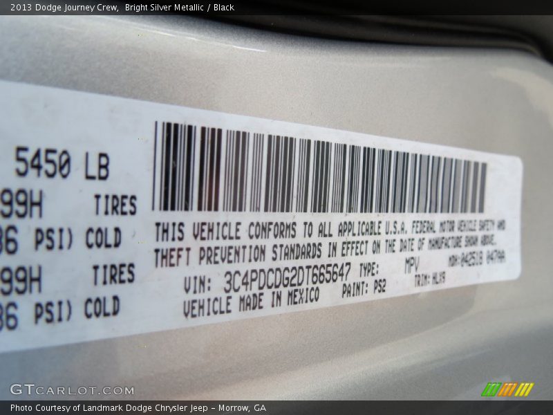 Bright Silver Metallic / Black 2013 Dodge Journey Crew