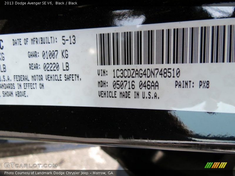 Black / Black 2013 Dodge Avenger SE V6