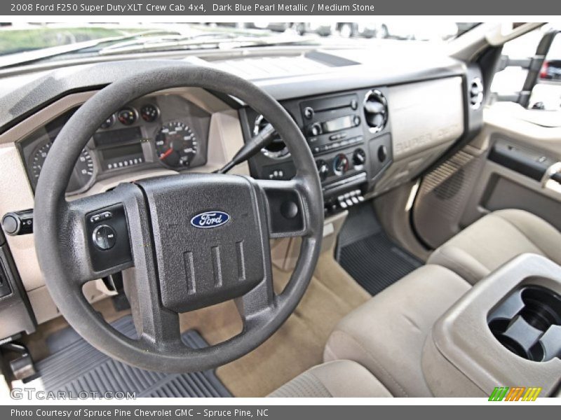 Dark Blue Pearl Metallic / Medium Stone 2008 Ford F250 Super Duty XLT Crew Cab 4x4