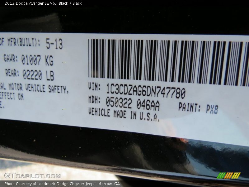 Black / Black 2013 Dodge Avenger SE V6