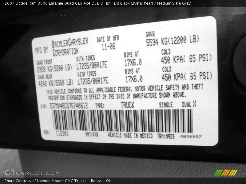 Brilliant Black Crystal Pearl / Medium Slate Gray 2007 Dodge Ram 3500 Laramie Quad Cab 4x4 Dually