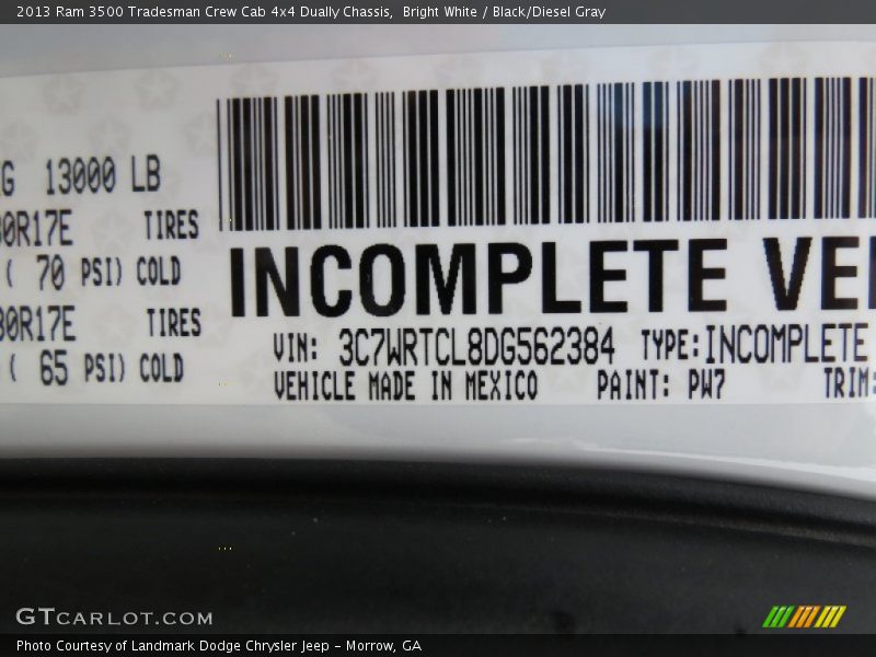 Bright White / Black/Diesel Gray 2013 Ram 3500 Tradesman Crew Cab 4x4 Dually Chassis