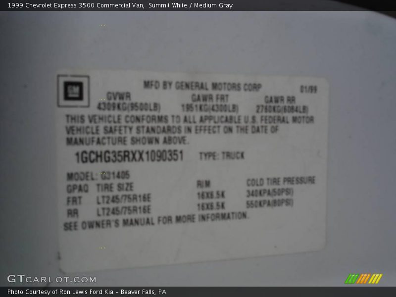 Summit White / Medium Gray 1999 Chevrolet Express 3500 Commercial Van