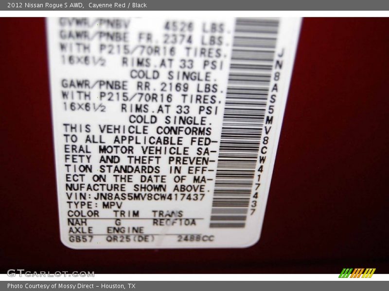 Cayenne Red / Black 2012 Nissan Rogue S AWD