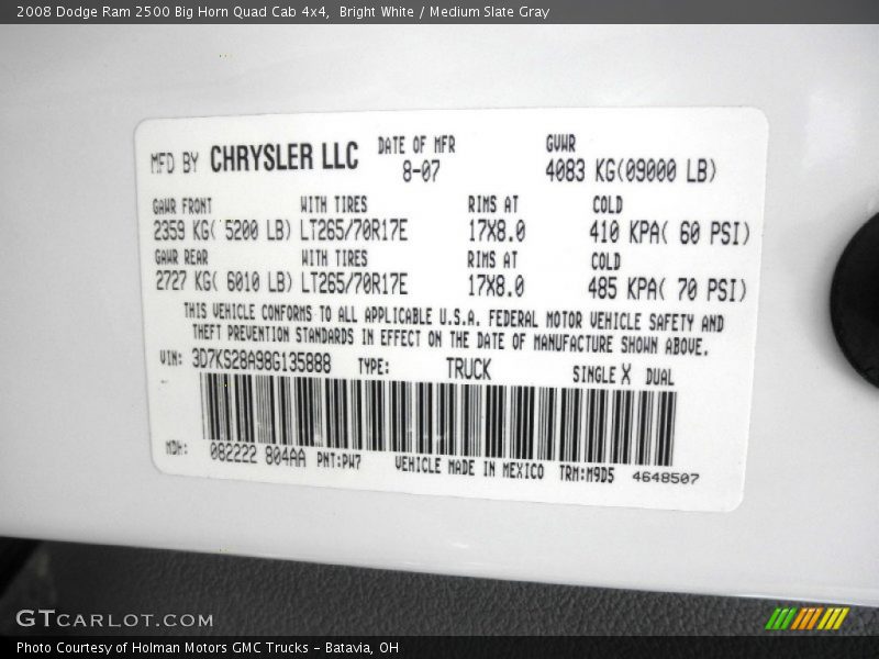 Bright White / Medium Slate Gray 2008 Dodge Ram 2500 Big Horn Quad Cab 4x4