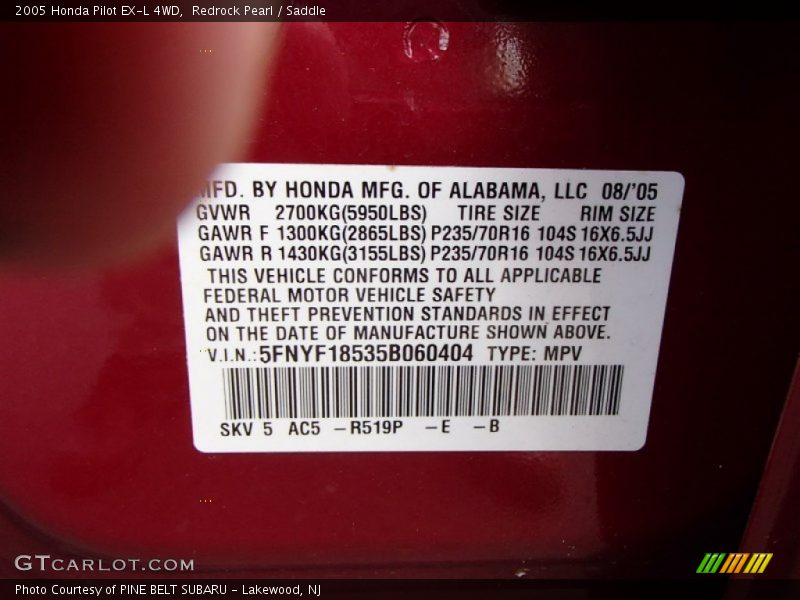Redrock Pearl / Saddle 2005 Honda Pilot EX-L 4WD