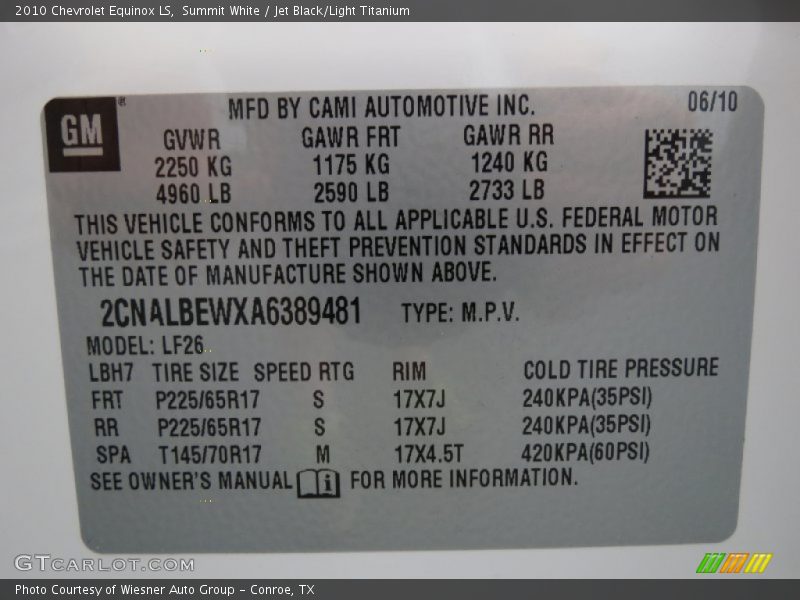 Summit White / Jet Black/Light Titanium 2010 Chevrolet Equinox LS