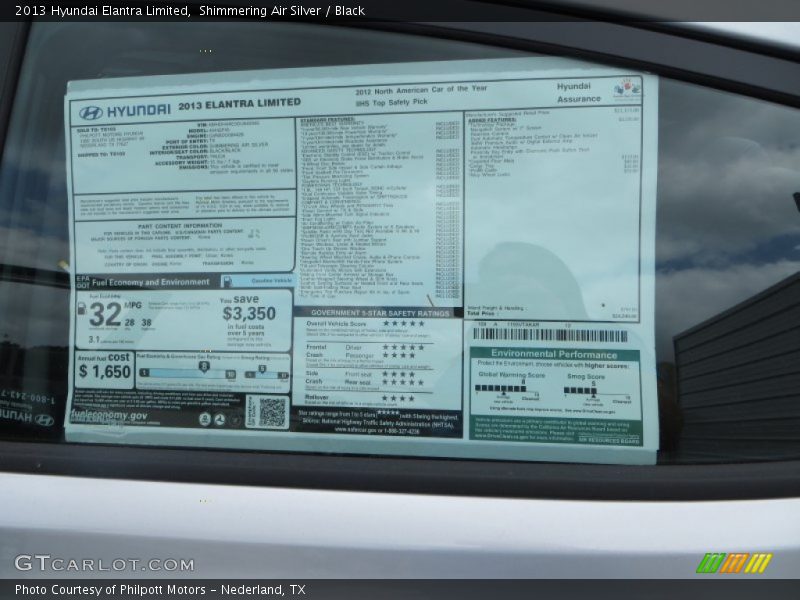 2013 Elantra Limited Window Sticker