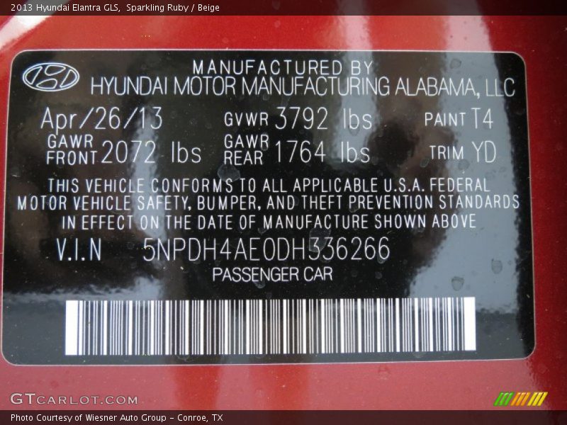 Sparkling Ruby / Beige 2013 Hyundai Elantra GLS
