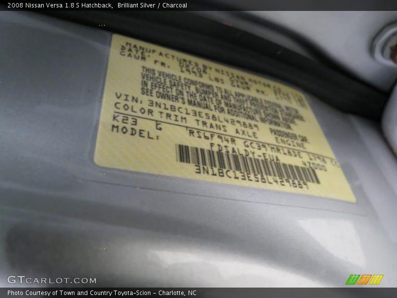 2008 Versa 1.8 S Hatchback Brilliant Silver Color Code K23