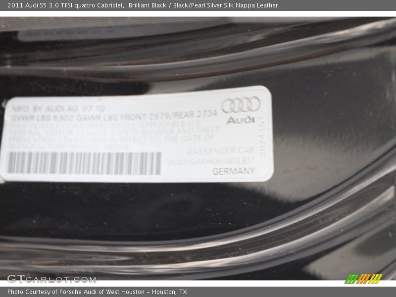 Brilliant Black / Black/Pearl Silver Silk Nappa Leather 2011 Audi S5 3.0 TFSI quattro Cabriolet