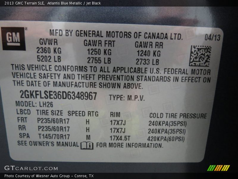 Atlantis Blue Metallic / Jet Black 2013 GMC Terrain SLE