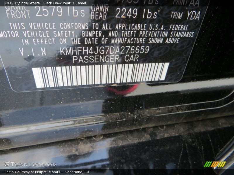 Black Onyx Pearl / Camel 2013 Hyundai Azera