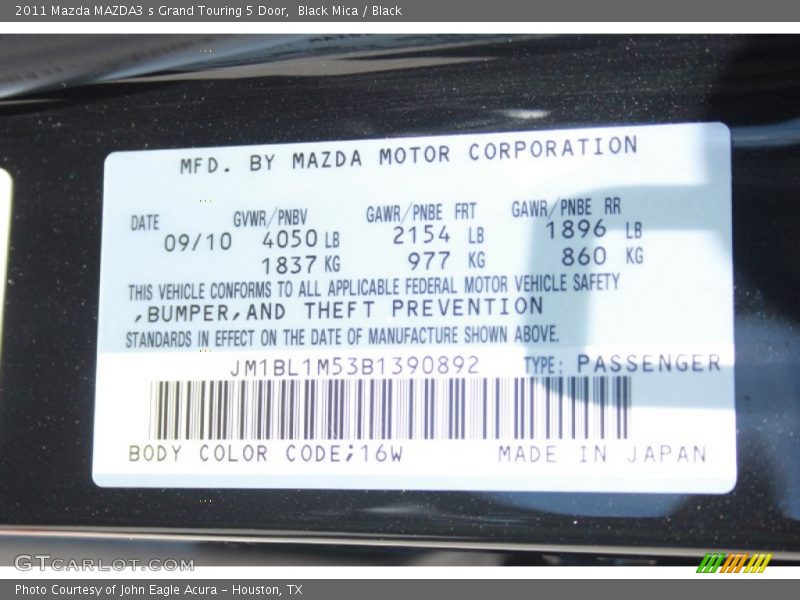 16W - 2011 Mazda MAZDA3 s Grand Touring 5 Door