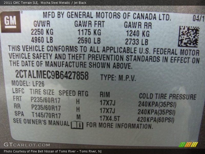 Mocha Steel Metallic / Jet Black 2011 GMC Terrain SLE