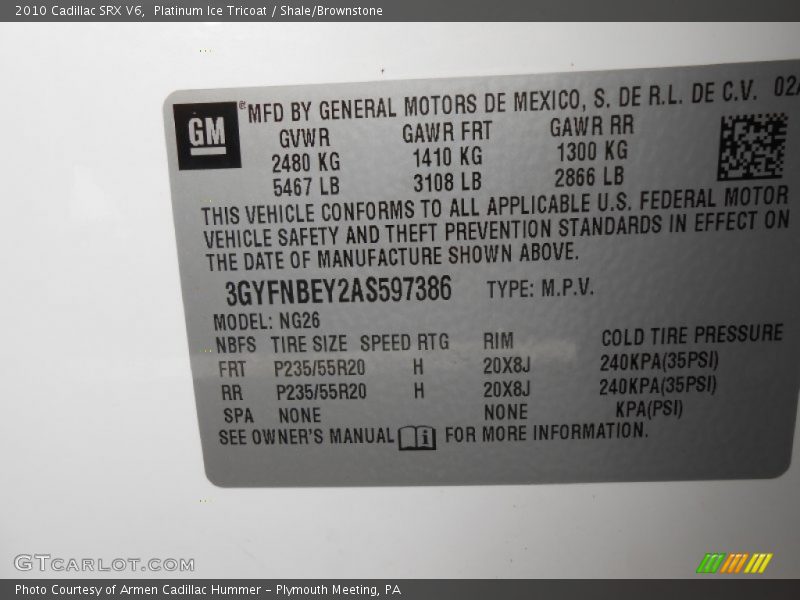 Platinum Ice Tricoat / Shale/Brownstone 2010 Cadillac SRX V6