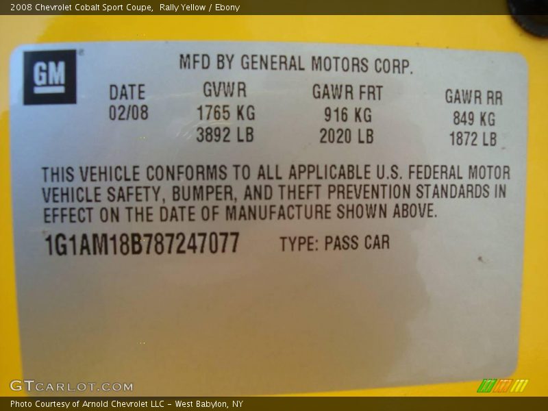 Rally Yellow / Ebony 2008 Chevrolet Cobalt Sport Coupe
