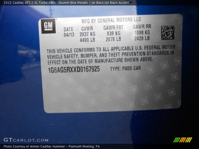 Opulent Blue Metallic / Jet Black/Jet Black Accents 2013 Cadillac ATS 2.0L Turbo AWD