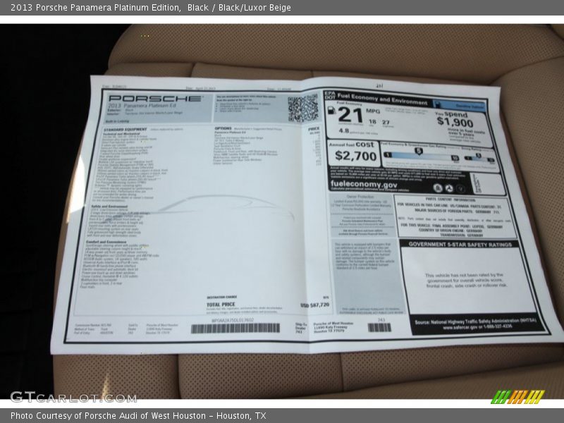  2013 Panamera Platinum Edition Window Sticker