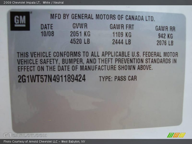 White / Neutral 2009 Chevrolet Impala LT