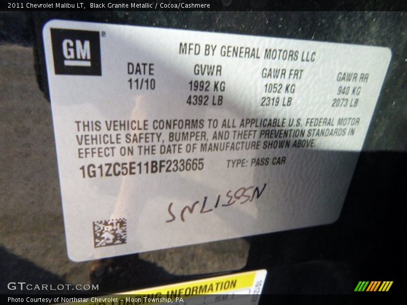 Black Granite Metallic / Cocoa/Cashmere 2011 Chevrolet Malibu LT