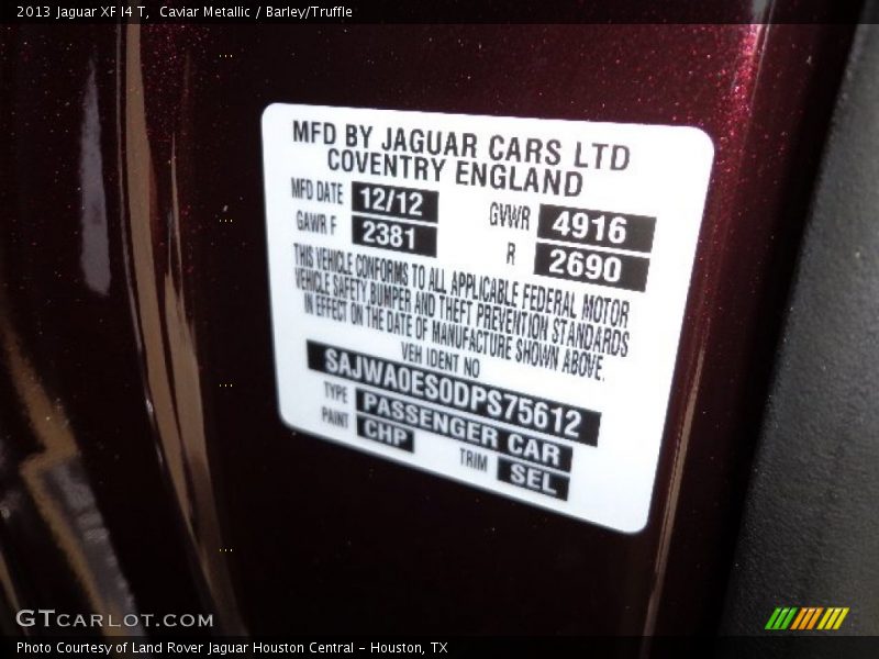 2013 XF I4 T Caviar Metallic Color Code CHP