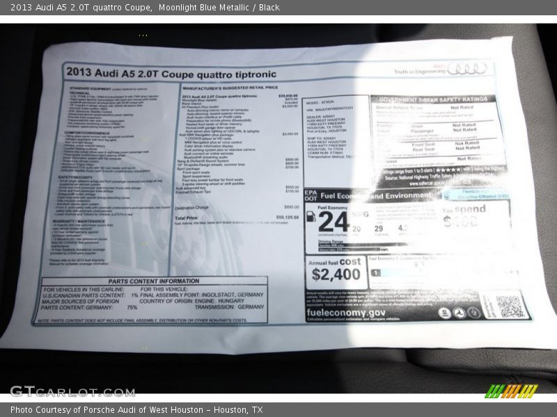  2013 A5 2.0T quattro Coupe Window Sticker