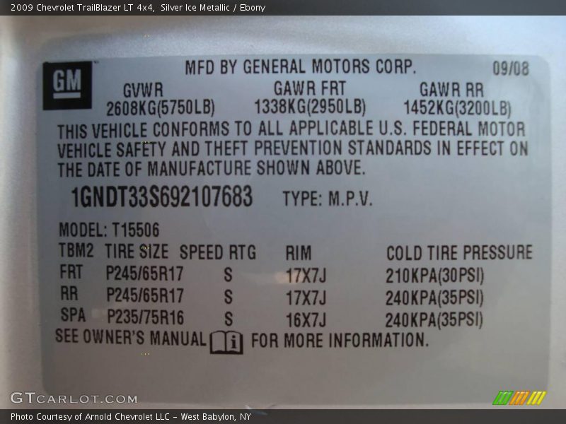 Silver Ice Metallic / Ebony 2009 Chevrolet TrailBlazer LT 4x4