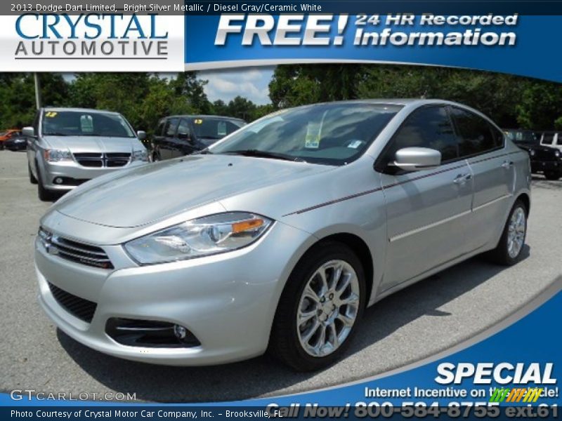 Bright Silver Metallic / Diesel Gray/Ceramic White 2013 Dodge Dart Limited