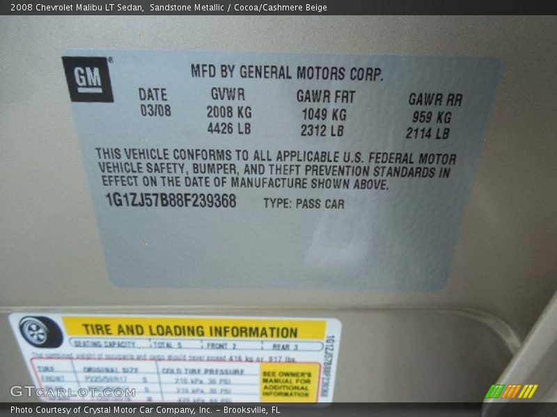 Sandstone Metallic / Cocoa/Cashmere Beige 2008 Chevrolet Malibu LT Sedan