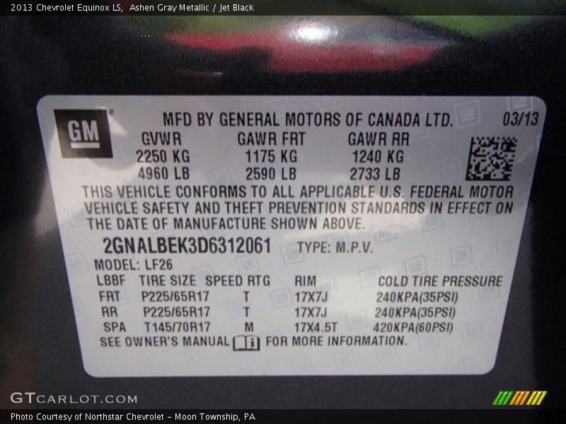 Ashen Gray Metallic / Jet Black 2013 Chevrolet Equinox LS