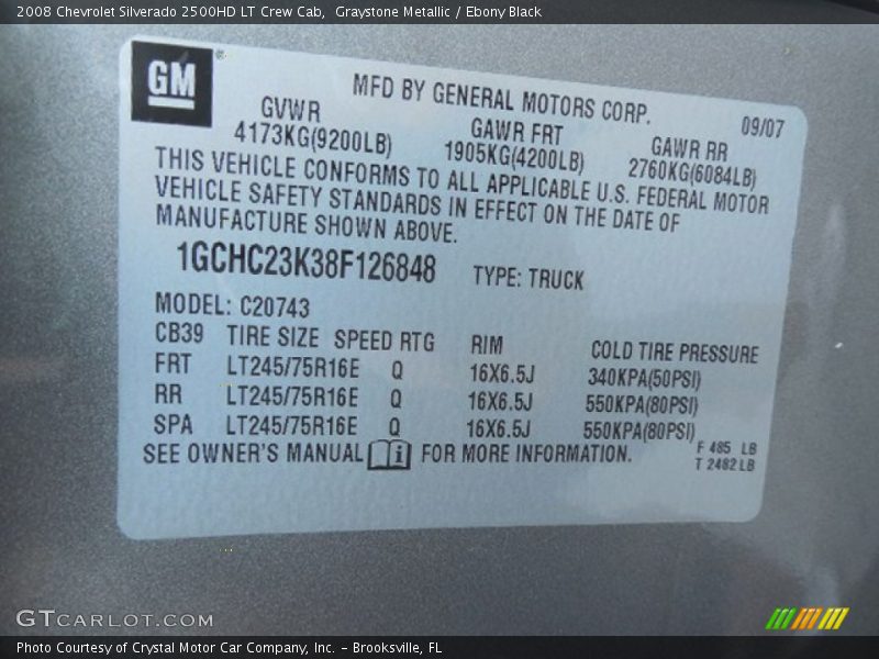 Graystone Metallic / Ebony Black 2008 Chevrolet Silverado 2500HD LT Crew Cab