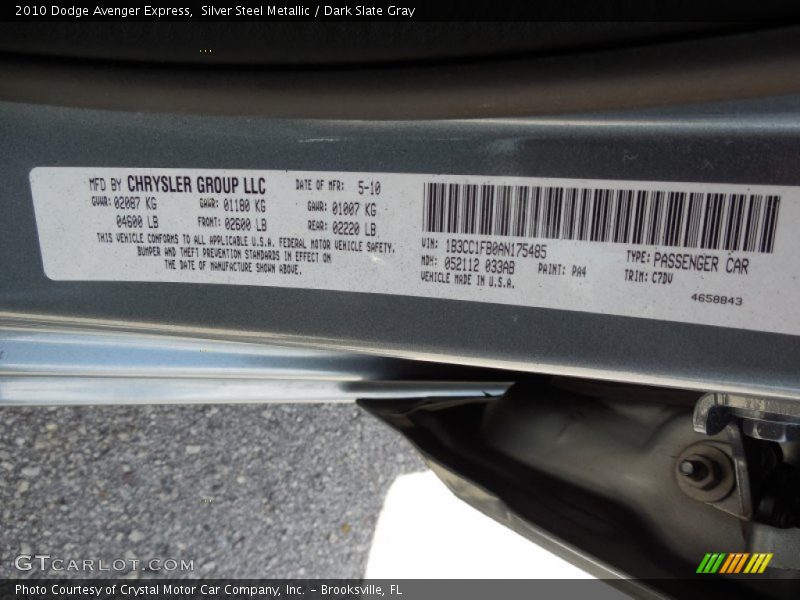 2010 Avenger Express Silver Steel Metallic Color Code PA4