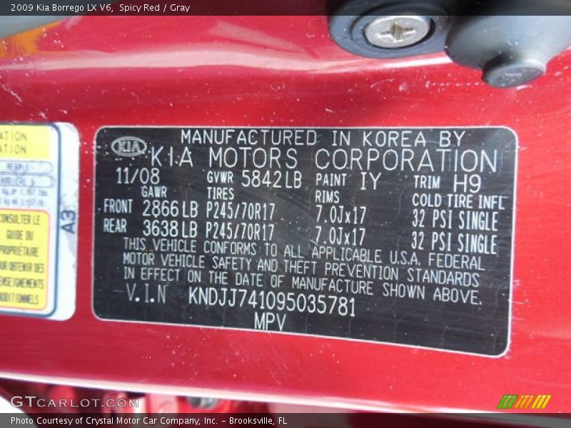 Spicy Red / Gray 2009 Kia Borrego LX V6