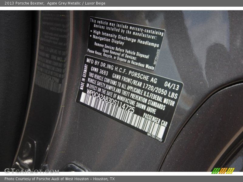 Agate Grey Metallic / Luxor Beige 2013 Porsche Boxster