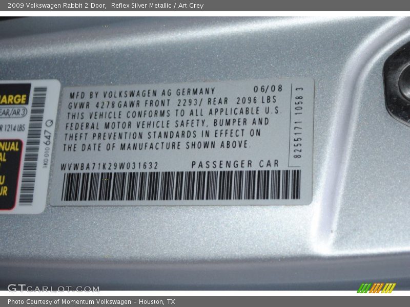 Reflex Silver Metallic / Art Grey 2009 Volkswagen Rabbit 2 Door