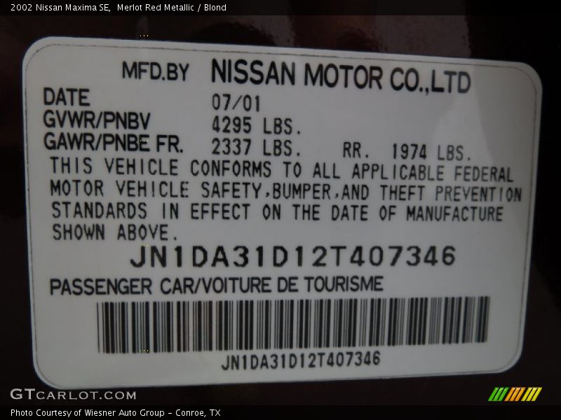 Merlot Red Metallic / Blond 2002 Nissan Maxima SE