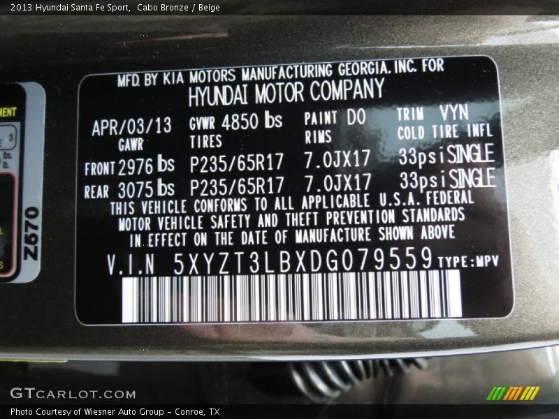 Cabo Bronze / Beige 2013 Hyundai Santa Fe Sport