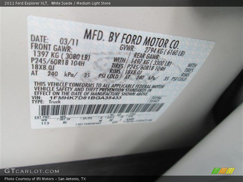 White Suede / Medium Light Stone 2011 Ford Explorer XLT
