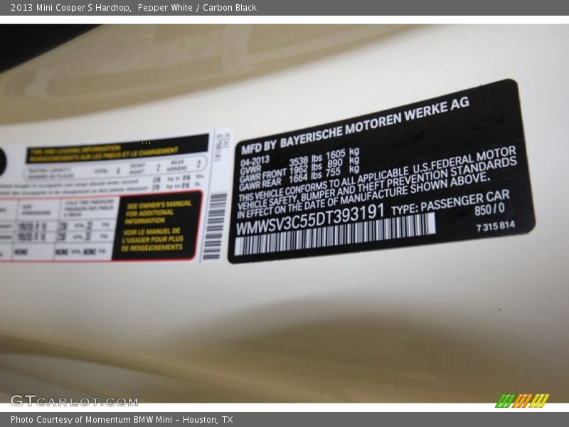 Pepper White / Carbon Black 2013 Mini Cooper S Hardtop