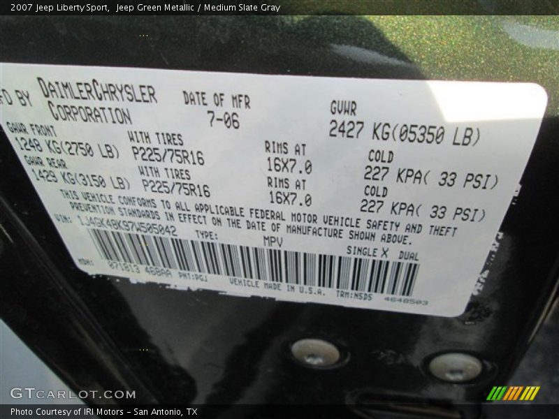 Jeep Green Metallic / Medium Slate Gray 2007 Jeep Liberty Sport