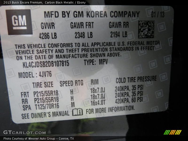 Carbon Black Metallic / Ebony 2013 Buick Encore Premium