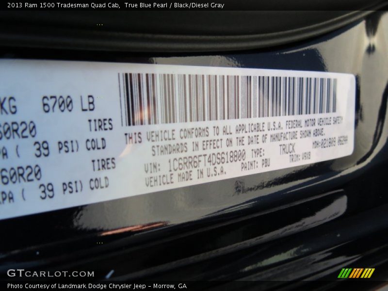 True Blue Pearl / Black/Diesel Gray 2013 Ram 1500 Tradesman Quad Cab